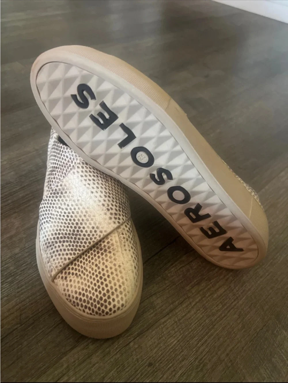 AEROSOLES Snake-Pattern Slip-On Shoe in Cream and Brown